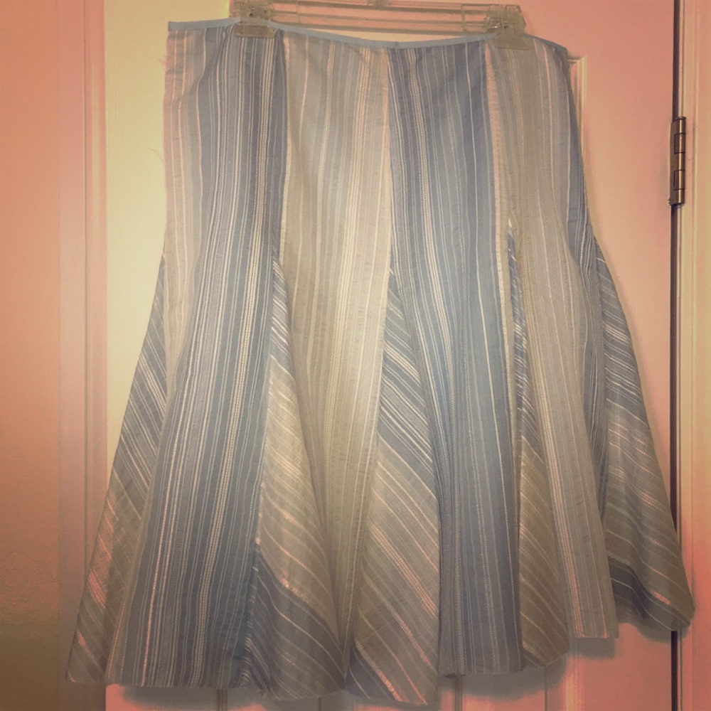 Blue striped, iridescent silk/cotton a-line skirt